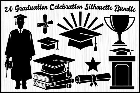 20 Graduation Celebration Silhouette Set
