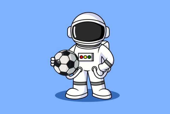 Astronaut Holding Soccer Ball Vector Graphics