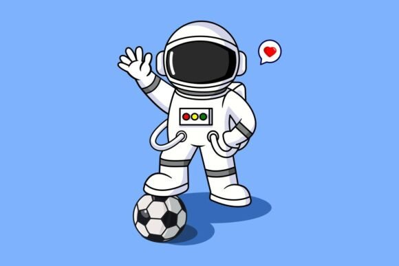 Astronaut Playing Soccer Ball Graphics and Illustrations
