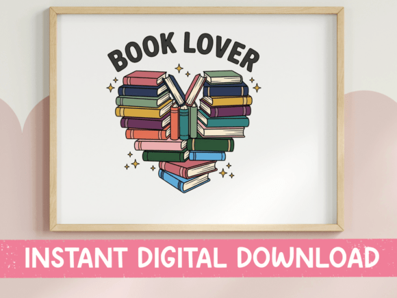 Book Lover Heart Stack Reading Design Graphics