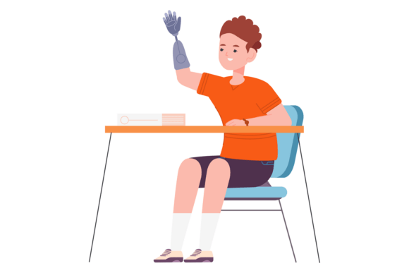 Boy with Prosthetic Hand in School Class: Graphics and Illustrations for Real Projects