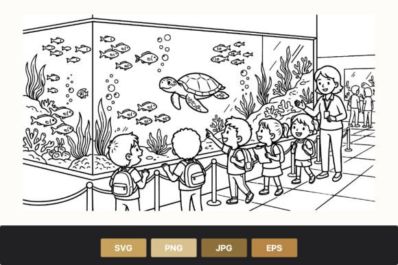 Children Observing Turtle in Aquarium Graphics