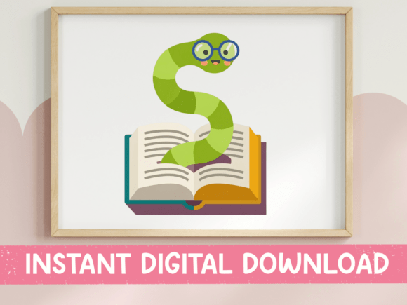 Cute Bookworm Caterpillar on Book Design Graphics