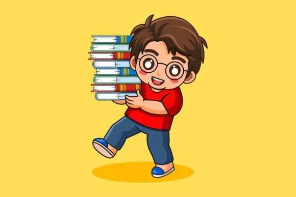 Happy Boy Carrying a Stack of Books: Graphics and Illustrations for Creative Projects