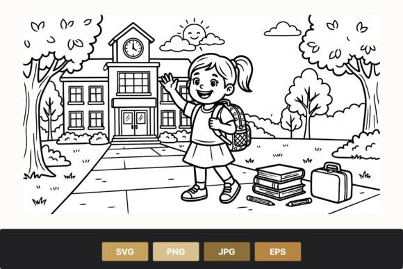 Happy Schoolgirl Waving Vector Art: Graphics for Illustrations
