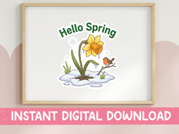 Hello Spring Daffodil Robin Design Graphics