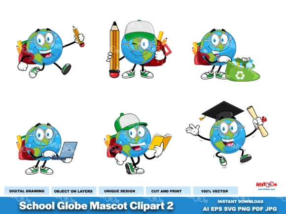 School Earth Globe Cartoon Character 2: Graphics for Local Business Branding