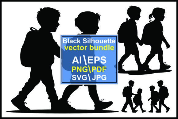 Silhouettes of Children Walking Formatio: Graphics and Illustrations for Real Publishing