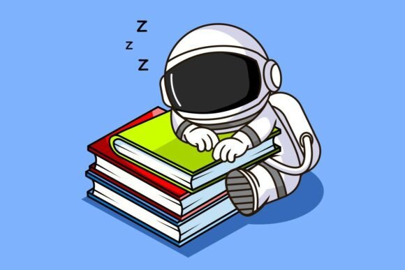 Sleeping Astronaut on Books Graphics
