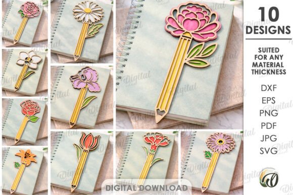 Teacher Pencil Flowers Bundle Laser Cut