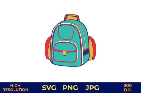 Teal Backpack Illustration with Colorful Graphics
